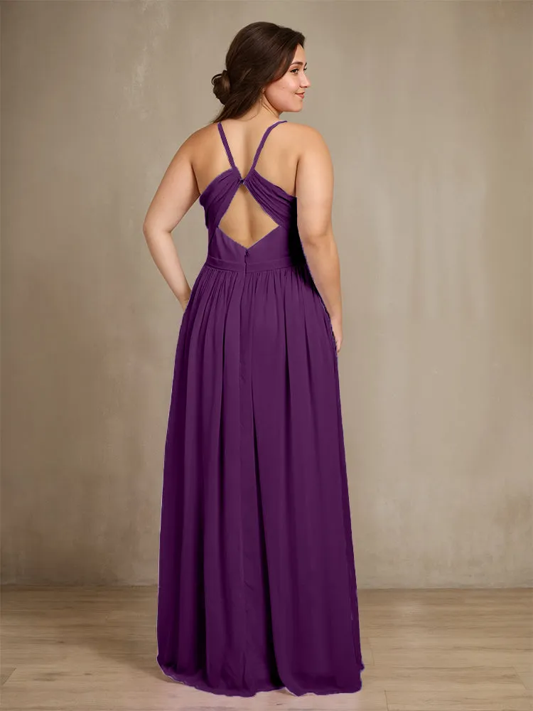 Sweetheart A Line Spaghetti Straps Plus Size Bridesmaid Dresses with Slit