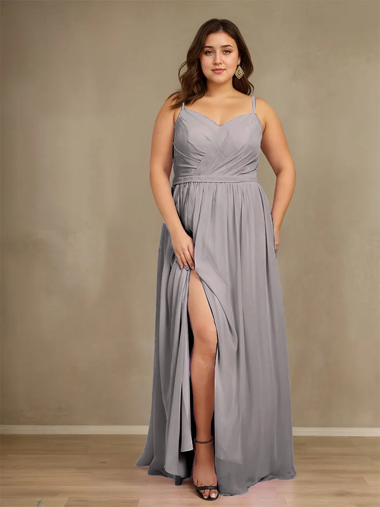 Sweetheart A Line Spaghetti Straps Plus Size Bridesmaid Dresses with Slit