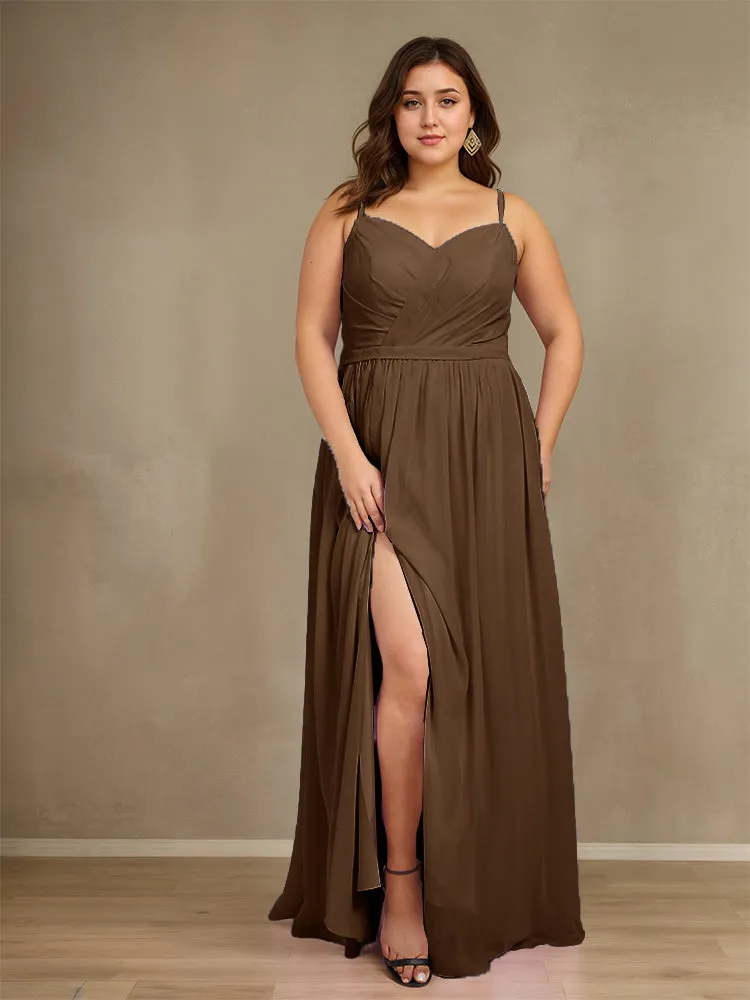 Sweetheart A Line Spaghetti Straps Plus Size Bridesmaid Dresses with Slit