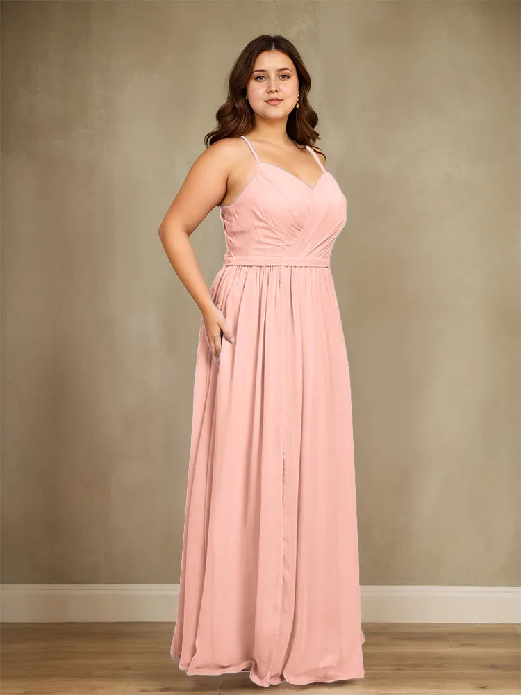 Sweetheart A Line Spaghetti Straps Plus Size Bridesmaid Dresses with Slit