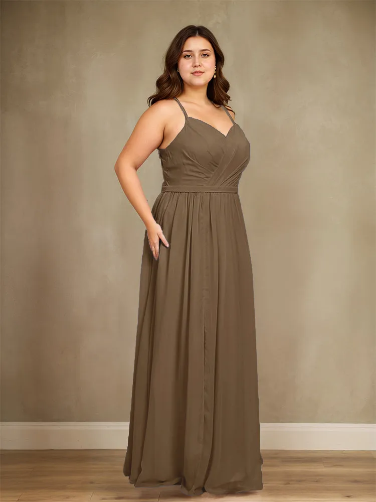 Sweetheart A Line Spaghetti Straps Plus Size Bridesmaid Dresses with Slit