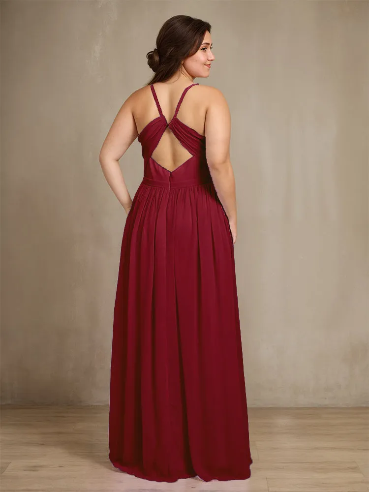Sweetheart A Line Spaghetti Straps Plus Size Bridesmaid Dresses with Slit