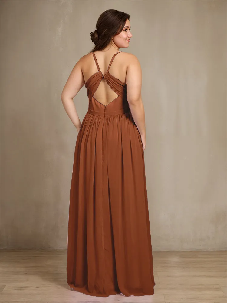 Sweetheart A Line Spaghetti Straps Plus Size Bridesmaid Dresses with Slit