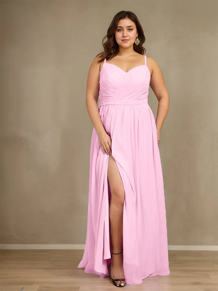 Sweetheart A Line Spaghetti Straps Plus Size Bridesmaid Dresses with Slit
