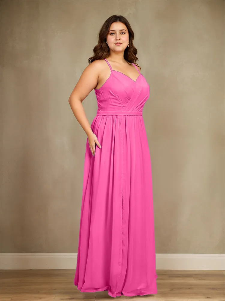 Sweetheart A Line Spaghetti Straps Plus Size Bridesmaid Dresses with Slit