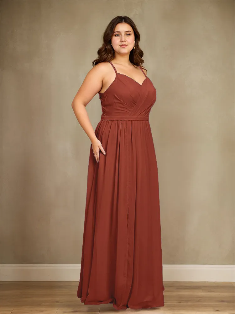 Sweetheart A Line Spaghetti Straps Plus Size Bridesmaid Dresses with Slit