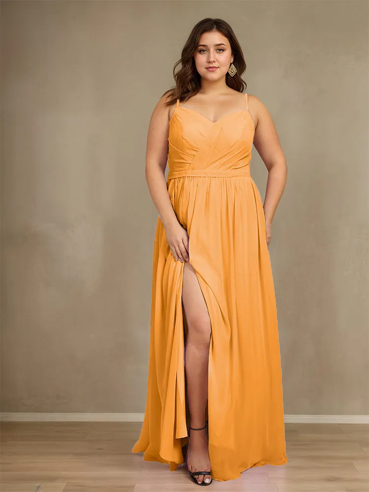 Sweetheart A Line Spaghetti Straps Plus Size Bridesmaid Dresses with Slit