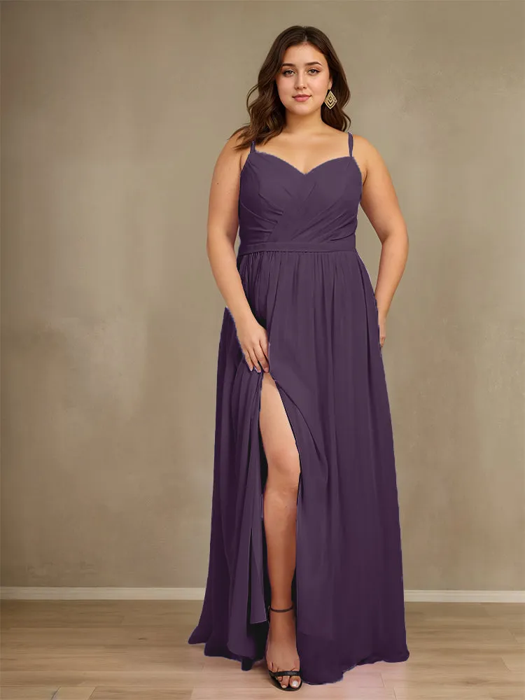 Sweetheart A Line Spaghetti Straps Plus Size Bridesmaid Dresses with Slit