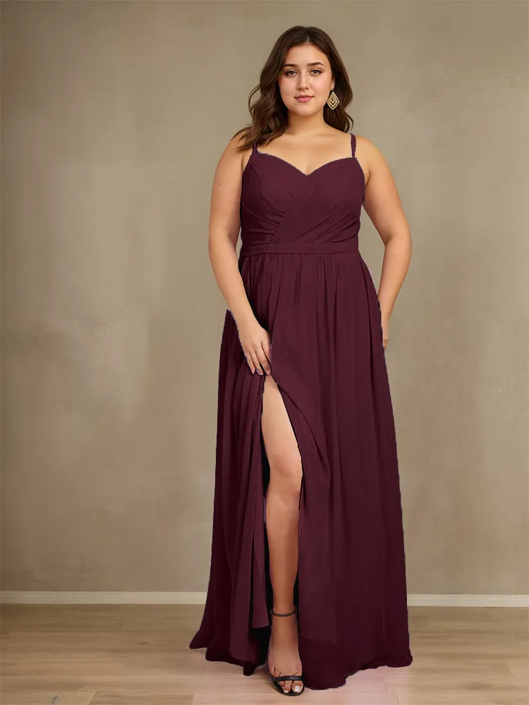 Sweetheart A Line Spaghetti Straps Plus Size Bridesmaid Dresses with Slit
