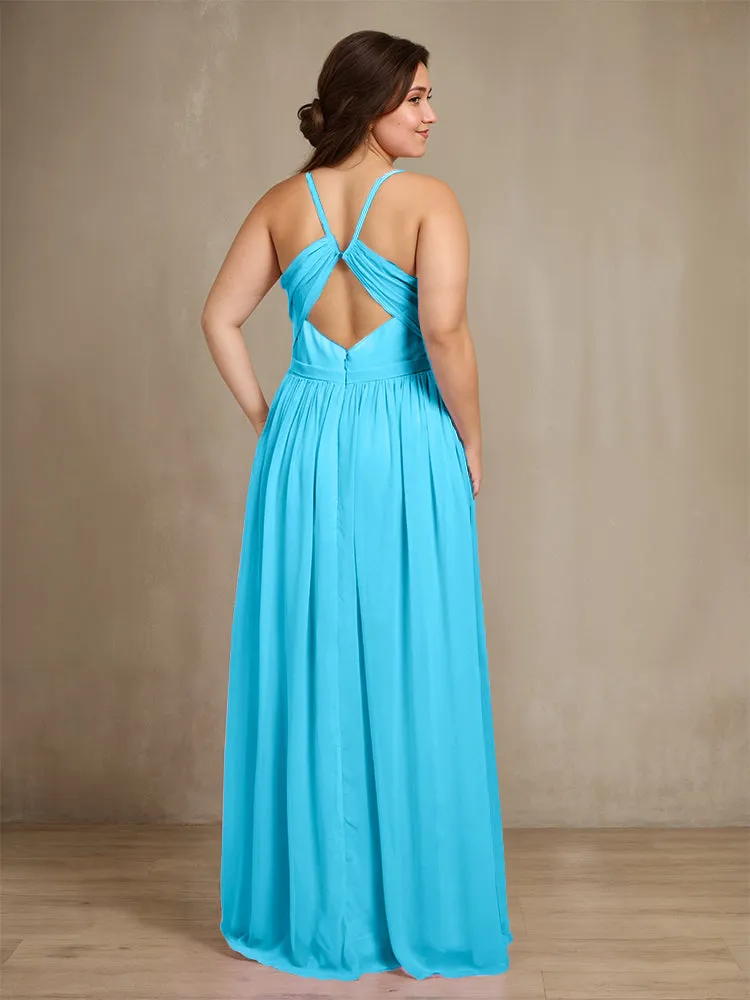 Sweetheart A Line Spaghetti Straps Plus Size Bridesmaid Dresses with Slit