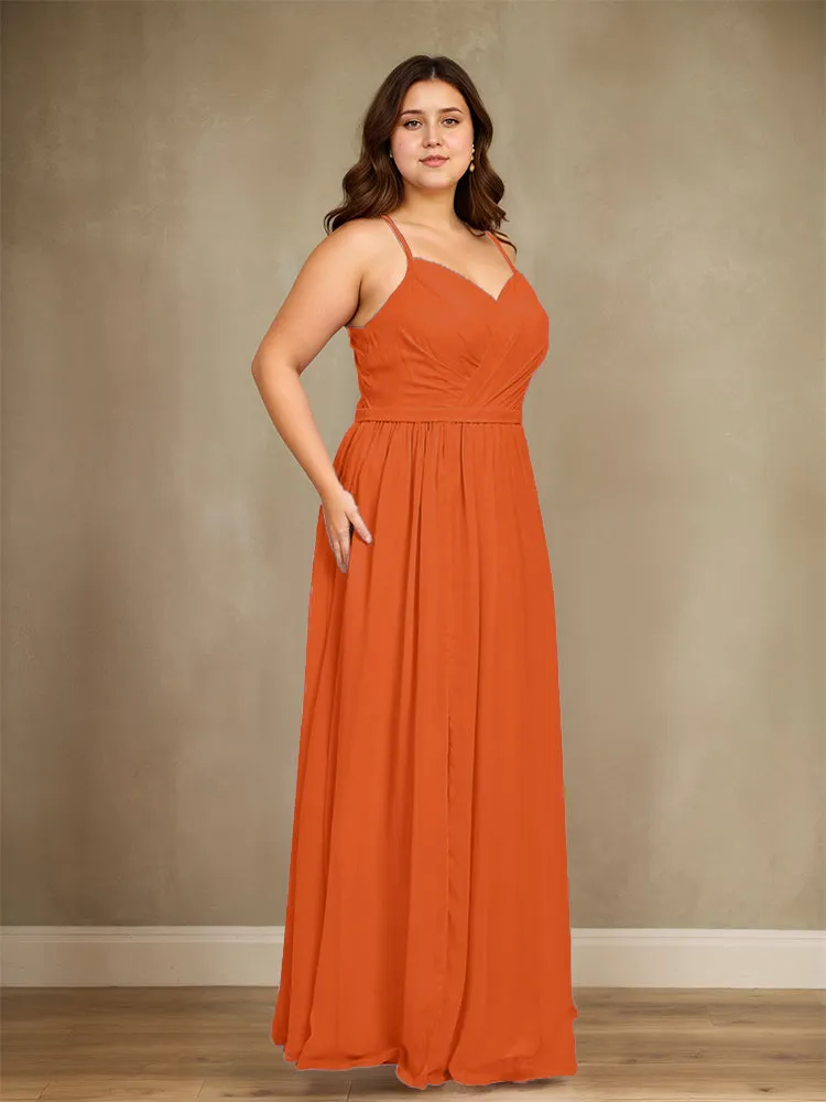 Sweetheart A Line Spaghetti Straps Plus Size Bridesmaid Dresses with Slit