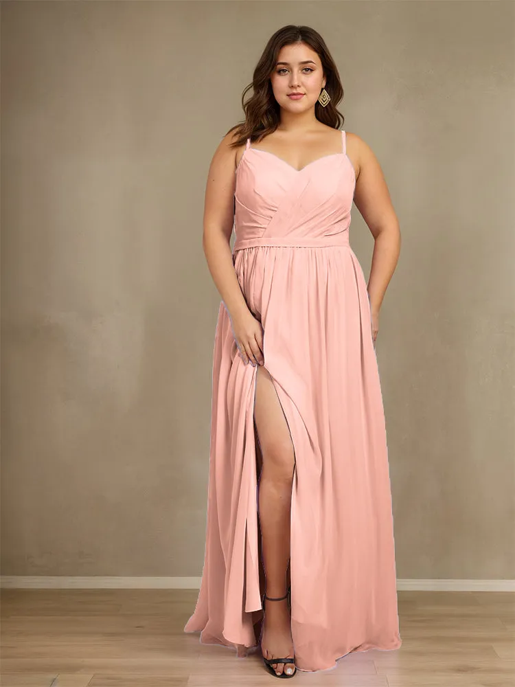 Sweetheart A Line Spaghetti Straps Plus Size Bridesmaid Dresses with Slit