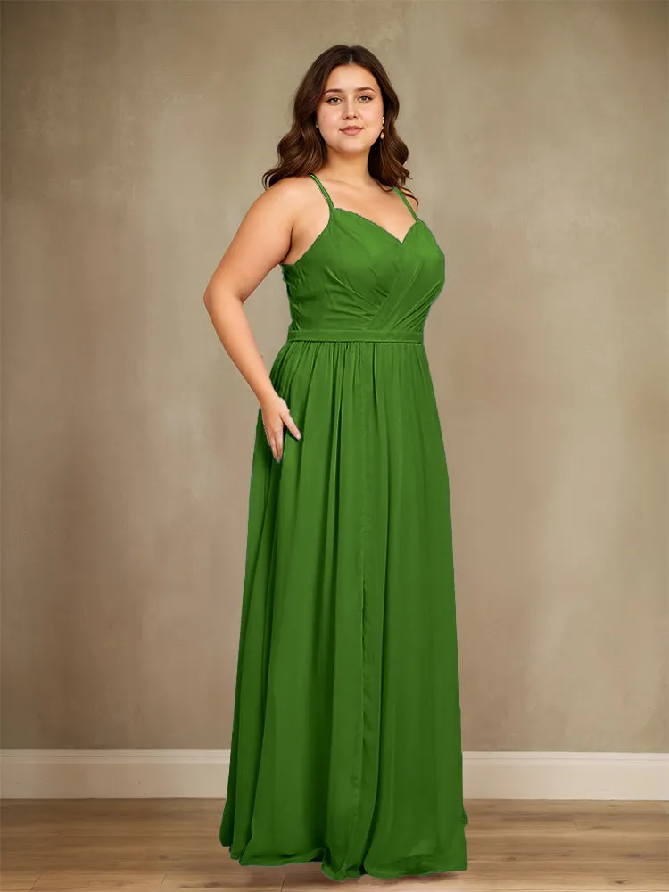 Sweetheart A Line Spaghetti Straps Plus Size Bridesmaid Dresses with Slit