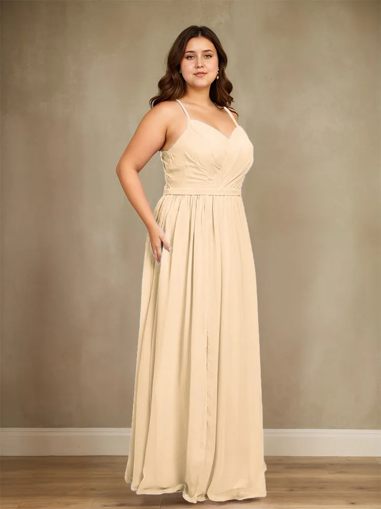 Sweetheart A Line Spaghetti Straps Plus Size Bridesmaid Dresses with Slit