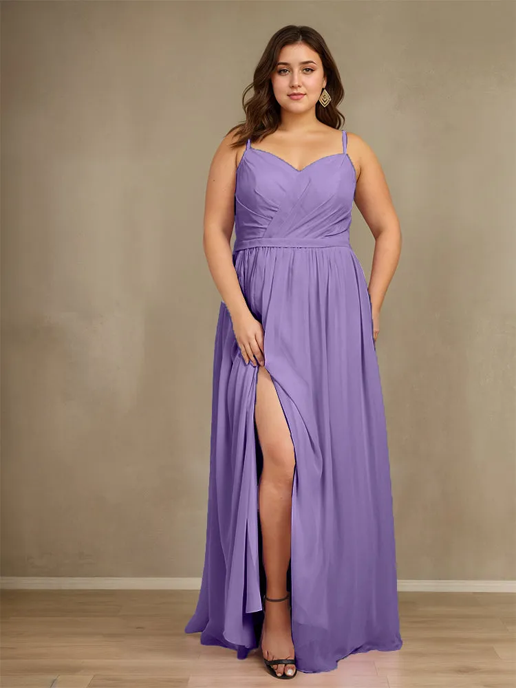 Sweetheart A Line Spaghetti Straps Plus Size Bridesmaid Dresses with Slit