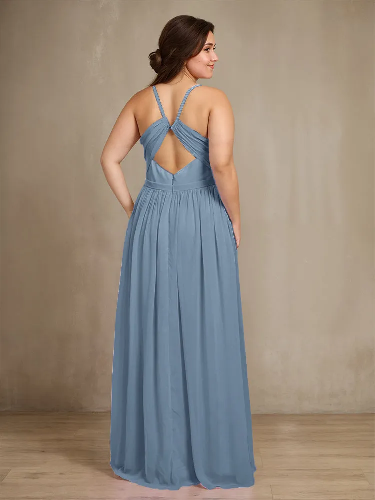 Sweetheart A Line Spaghetti Straps Plus Size Bridesmaid Dresses with Slit