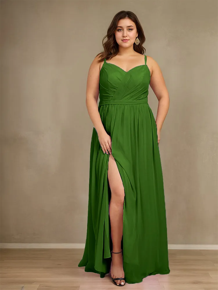 Sweetheart A Line Spaghetti Straps Plus Size Bridesmaid Dresses with Slit