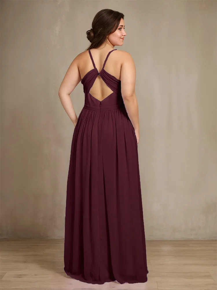 Sweetheart A Line Spaghetti Straps Plus Size Bridesmaid Dresses with Slit