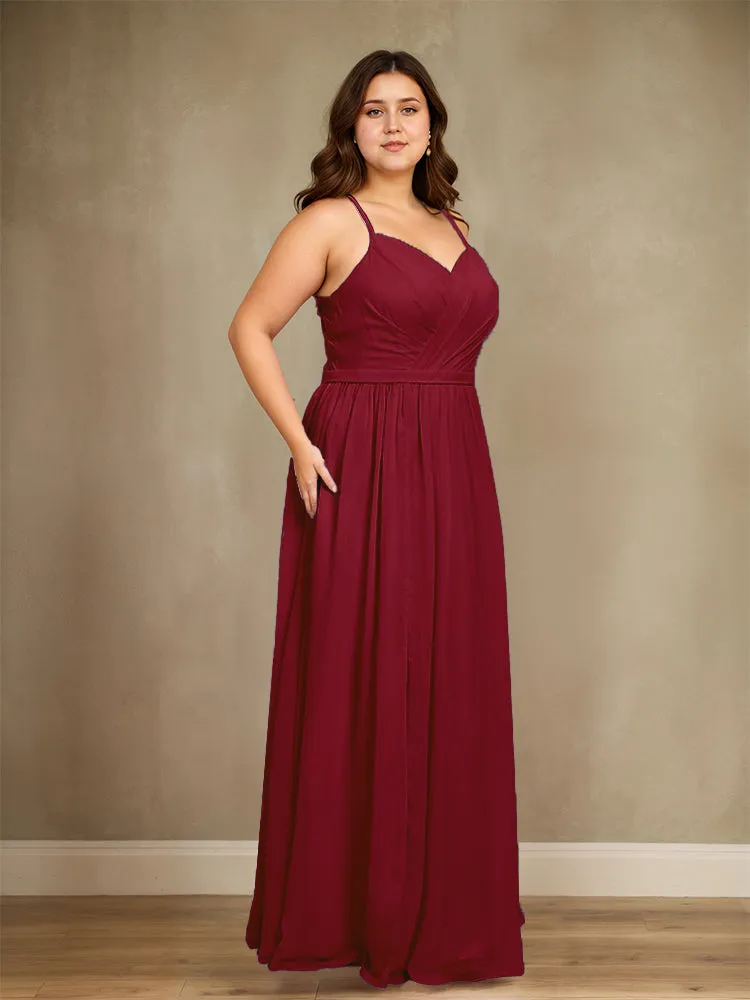 Sweetheart A Line Spaghetti Straps Plus Size Bridesmaid Dresses with Slit