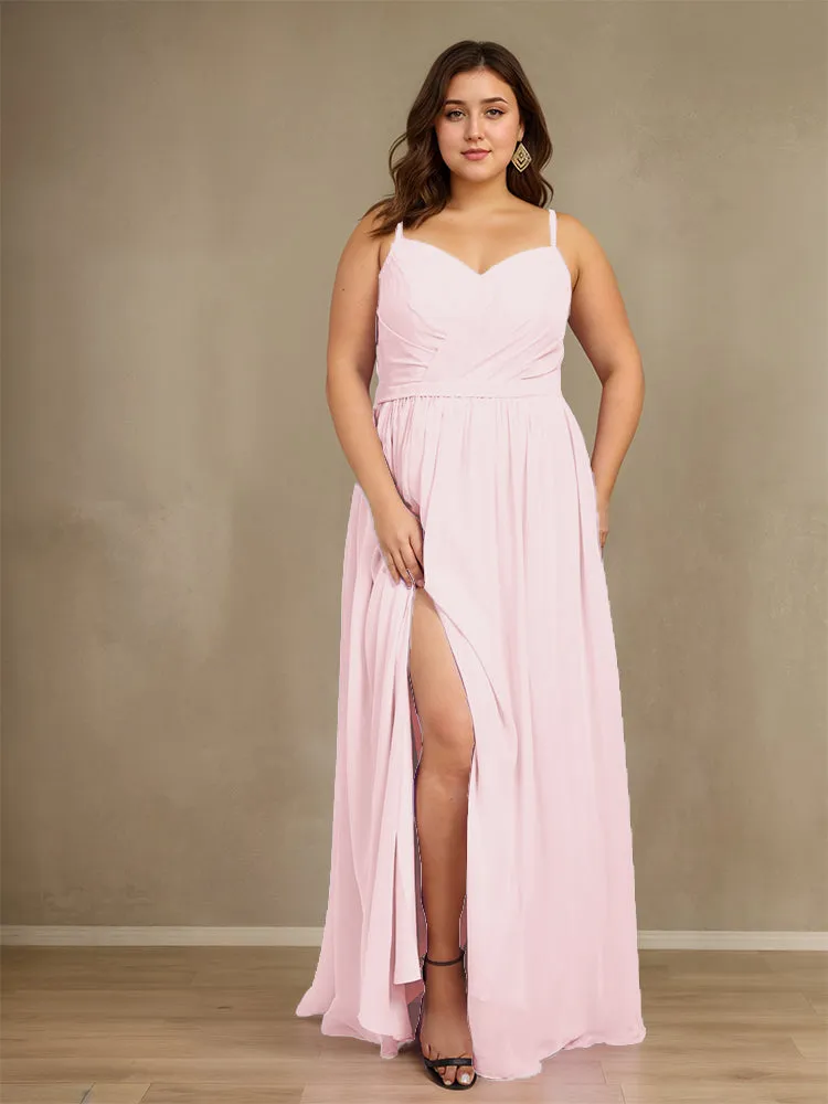 Sweetheart A Line Spaghetti Straps Plus Size Bridesmaid Dresses with Slit