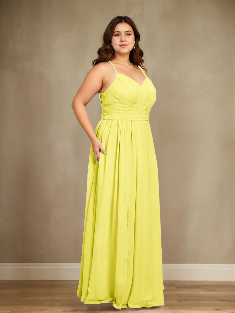 Sweetheart A Line Spaghetti Straps Plus Size Bridesmaid Dresses with Slit