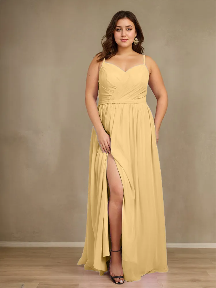 Sweetheart A Line Spaghetti Straps Plus Size Bridesmaid Dresses with Slit