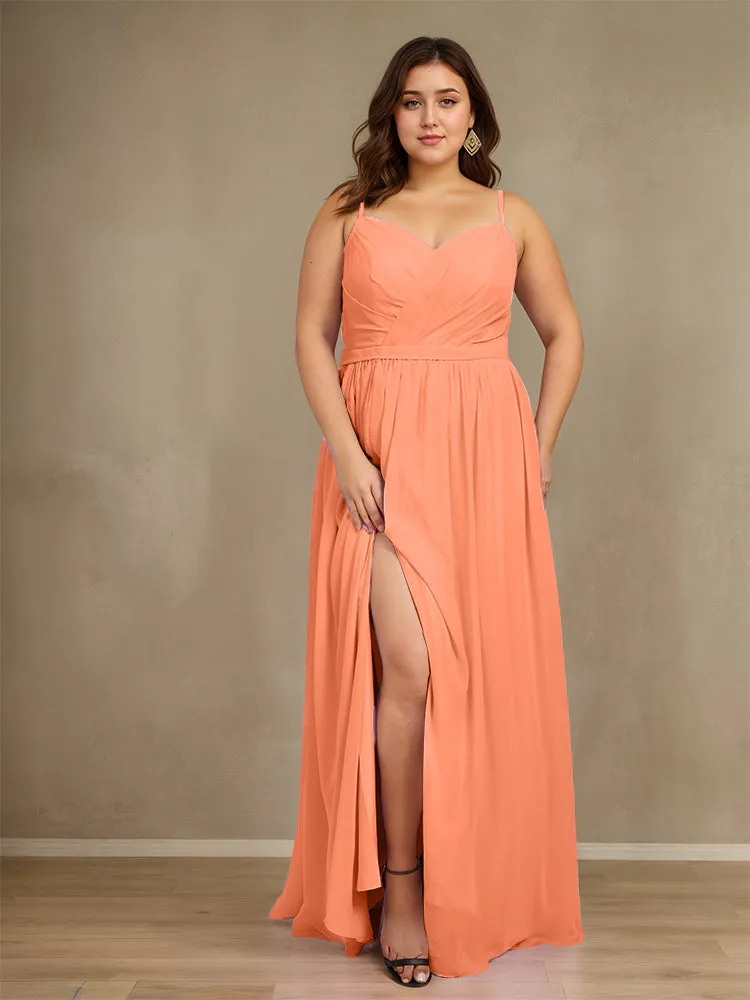Sweetheart A Line Spaghetti Straps Plus Size Bridesmaid Dresses with Slit
