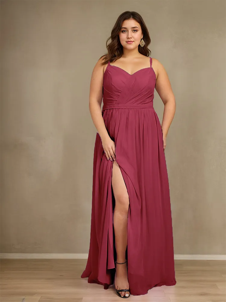 Sweetheart A Line Spaghetti Straps Plus Size Bridesmaid Dresses with Slit