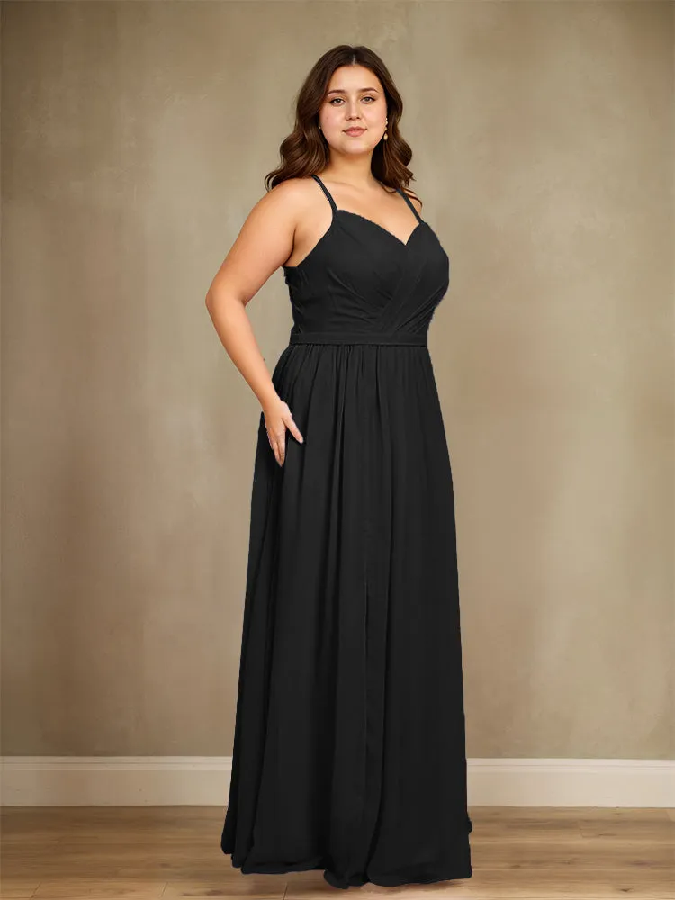 Sweetheart A Line Spaghetti Straps Plus Size Bridesmaid Dresses with Slit