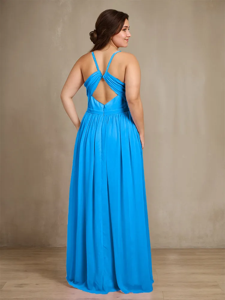Sweetheart A Line Spaghetti Straps Plus Size Bridesmaid Dresses with Slit