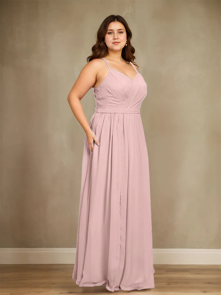 Sweetheart A Line Spaghetti Straps Plus Size Bridesmaid Dresses with Slit