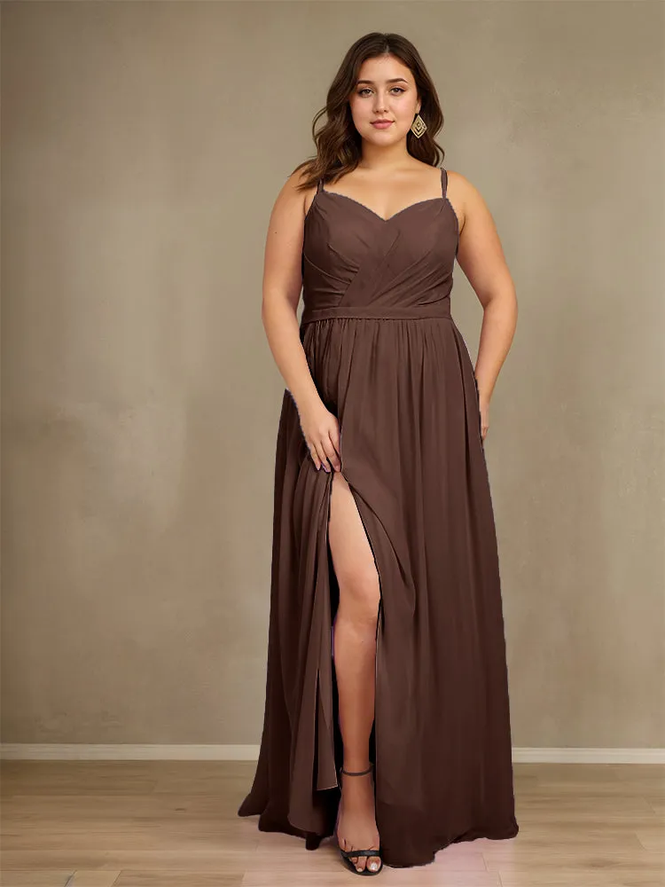 Sweetheart A Line Spaghetti Straps Plus Size Bridesmaid Dresses with Slit