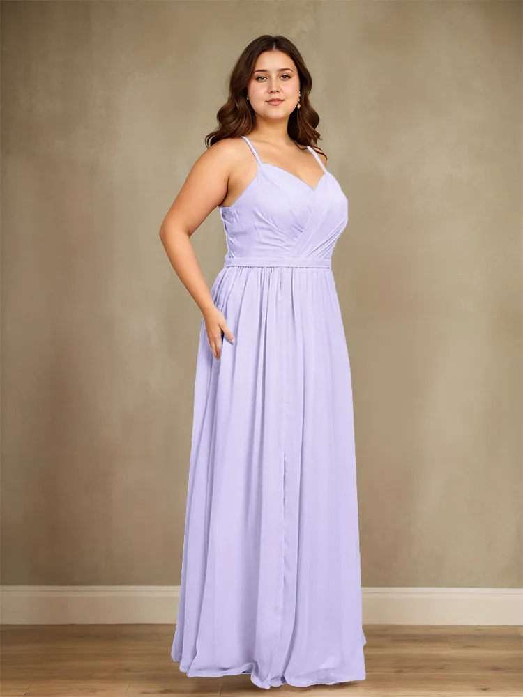 Sweetheart A Line Spaghetti Straps Plus Size Bridesmaid Dresses with Slit
