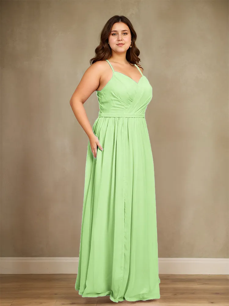 Sweetheart A Line Spaghetti Straps Plus Size Bridesmaid Dresses with Slit