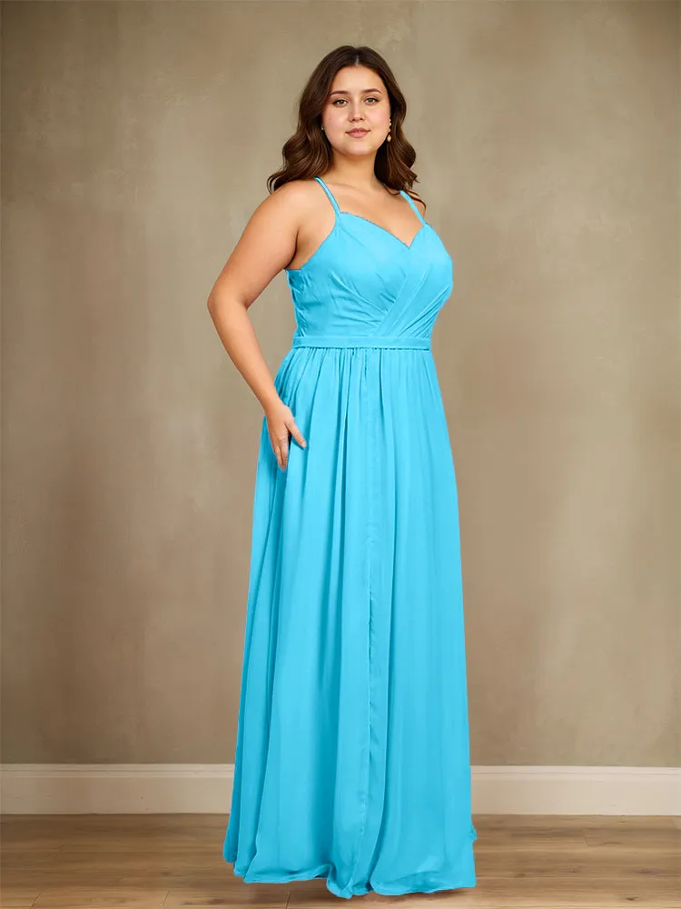 Sweetheart A Line Spaghetti Straps Plus Size Bridesmaid Dresses with Slit