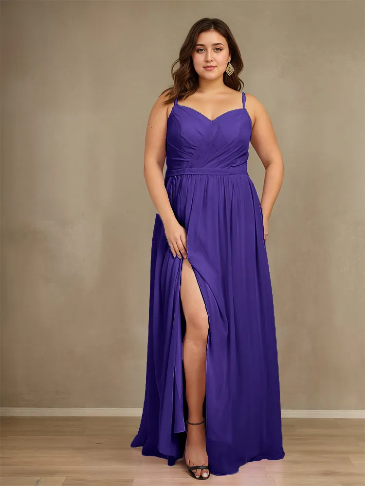 Sweetheart A Line Spaghetti Straps Plus Size Bridesmaid Dresses with Slit
