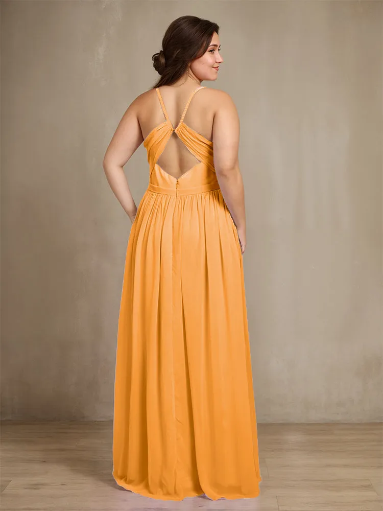 Sweetheart A Line Spaghetti Straps Plus Size Bridesmaid Dresses with Slit