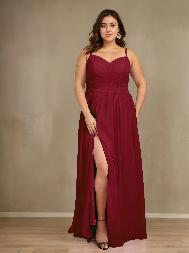 Sweetheart A Line Spaghetti Straps Plus Size Bridesmaid Dresses with Slit