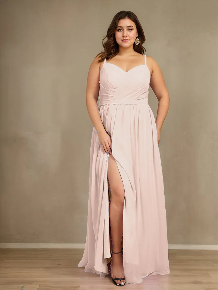 Sweetheart A Line Spaghetti Straps Plus Size Bridesmaid Dresses with Slit