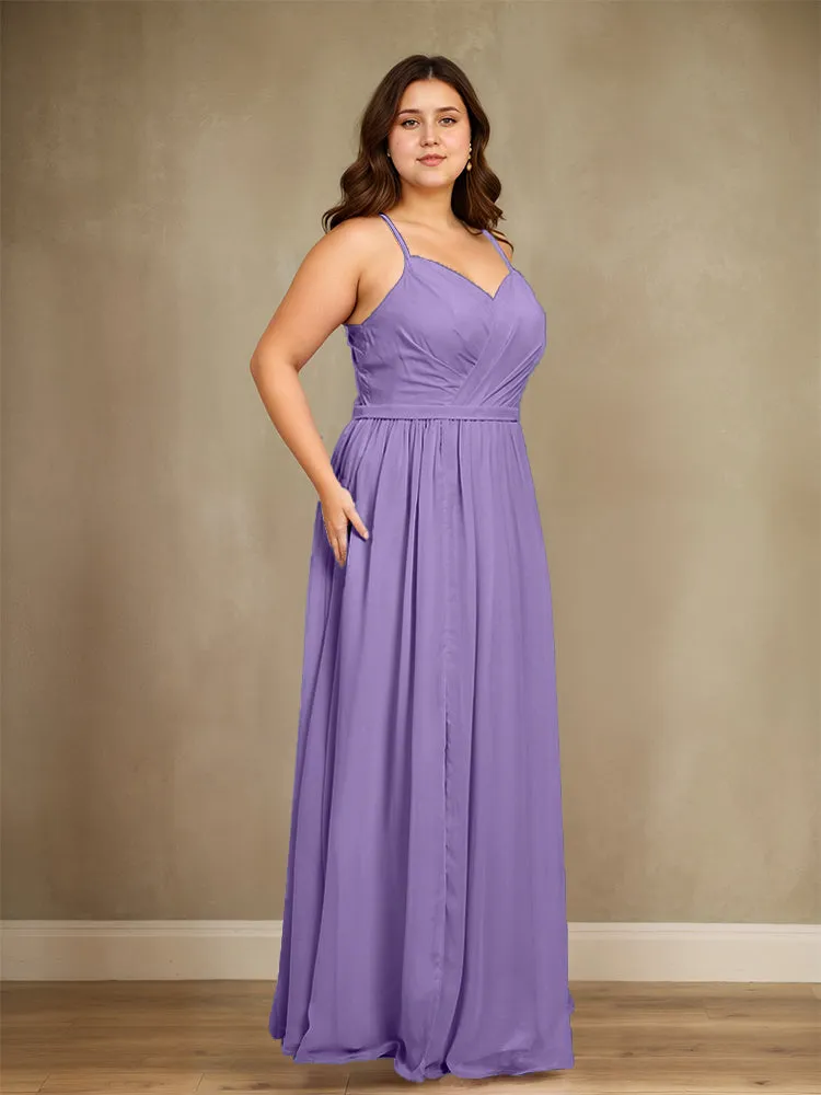 Sweetheart A Line Spaghetti Straps Plus Size Bridesmaid Dresses with Slit