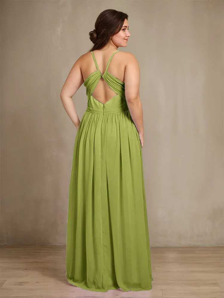 Sweetheart A Line Spaghetti Straps Plus Size Bridesmaid Dresses with Slit