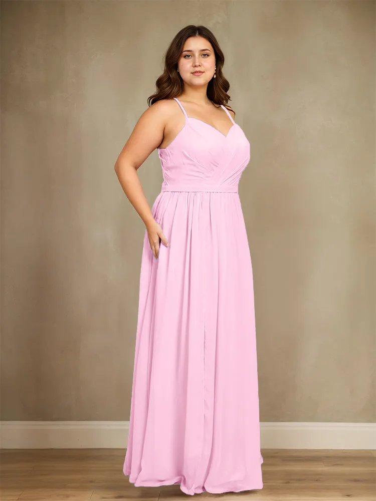 Sweetheart A Line Spaghetti Straps Plus Size Bridesmaid Dresses with Slit