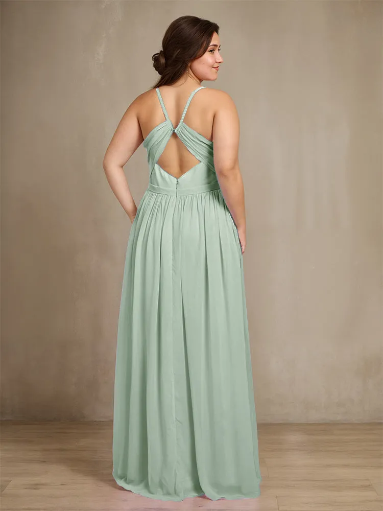 Sweetheart A Line Spaghetti Straps Plus Size Bridesmaid Dresses with Slit