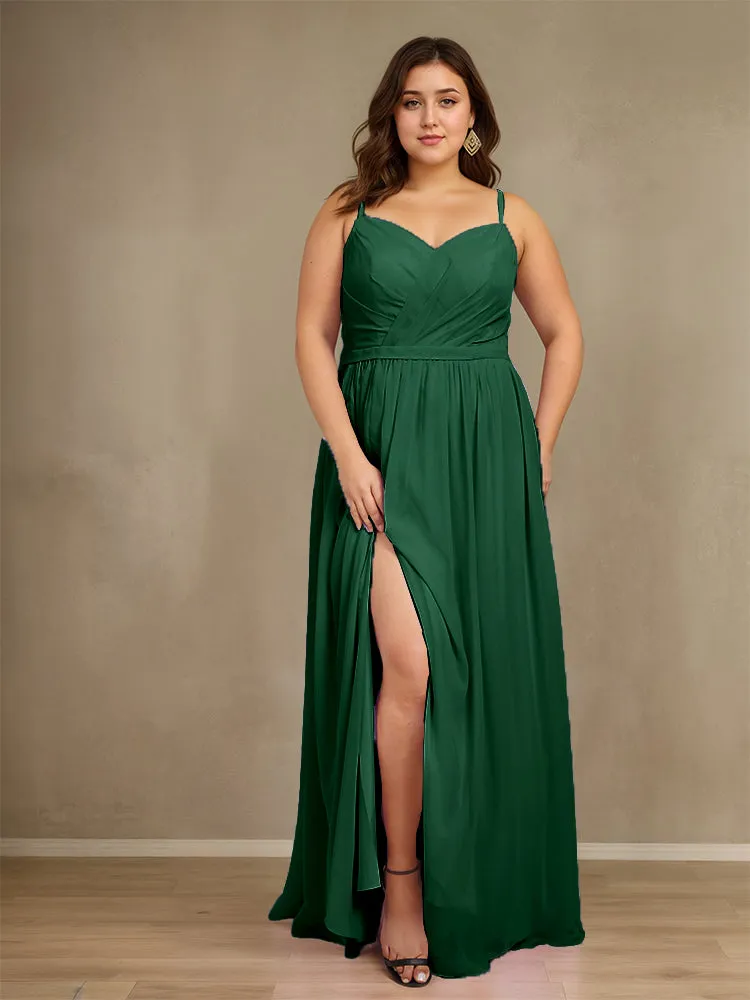 Sweetheart A Line Spaghetti Straps Plus Size Bridesmaid Dresses with Slit