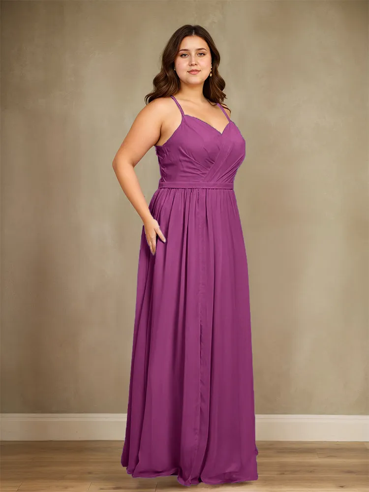 Sweetheart A Line Spaghetti Straps Plus Size Bridesmaid Dresses with Slit