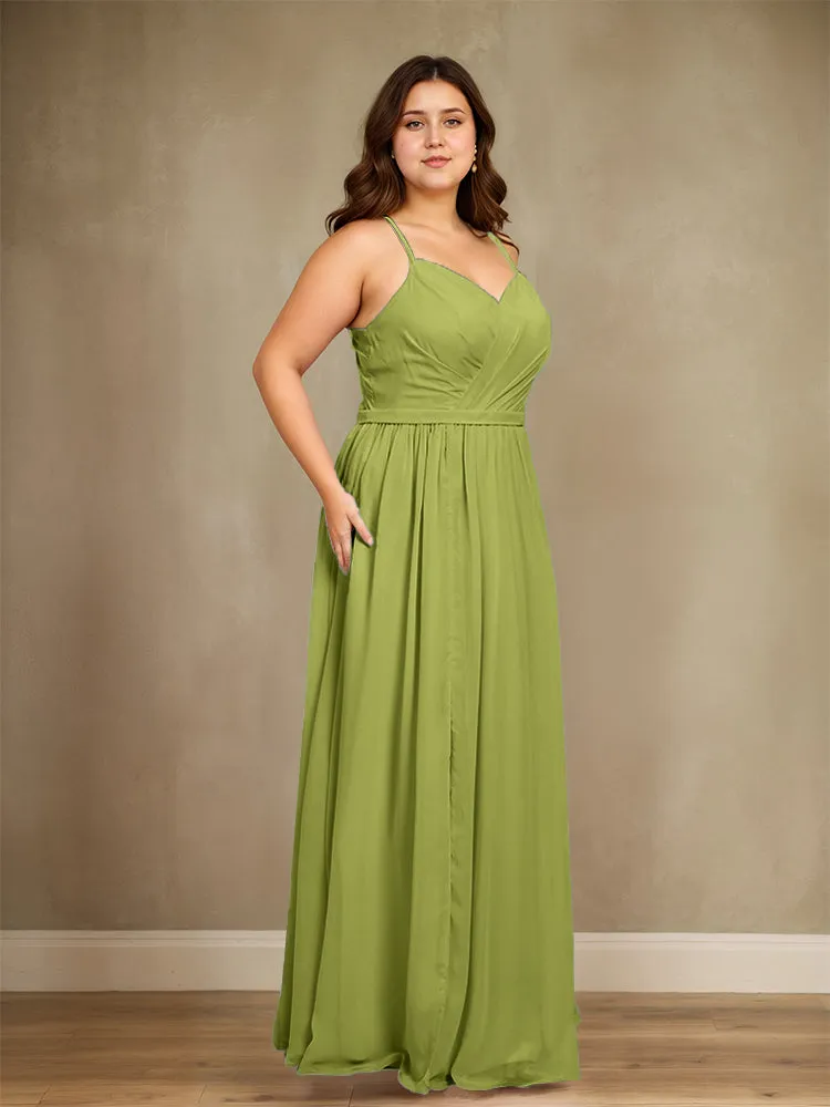 Sweetheart A Line Spaghetti Straps Plus Size Bridesmaid Dresses with Slit