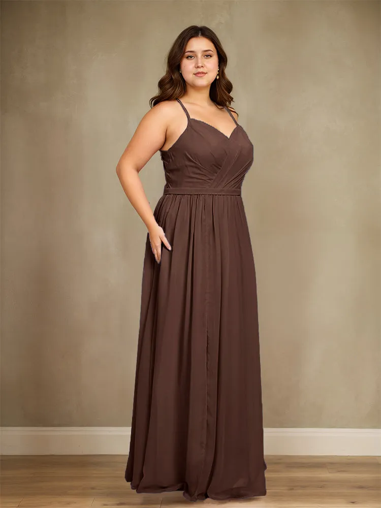 Sweetheart A Line Spaghetti Straps Plus Size Bridesmaid Dresses with Slit