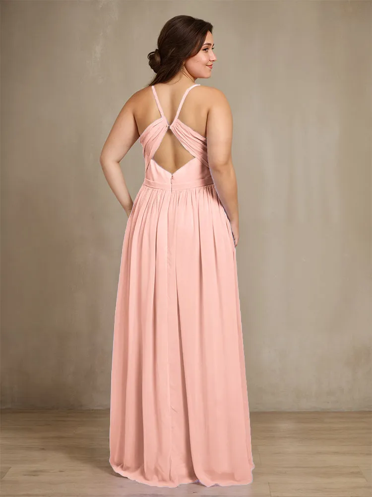 Sweetheart A Line Spaghetti Straps Plus Size Bridesmaid Dresses with Slit