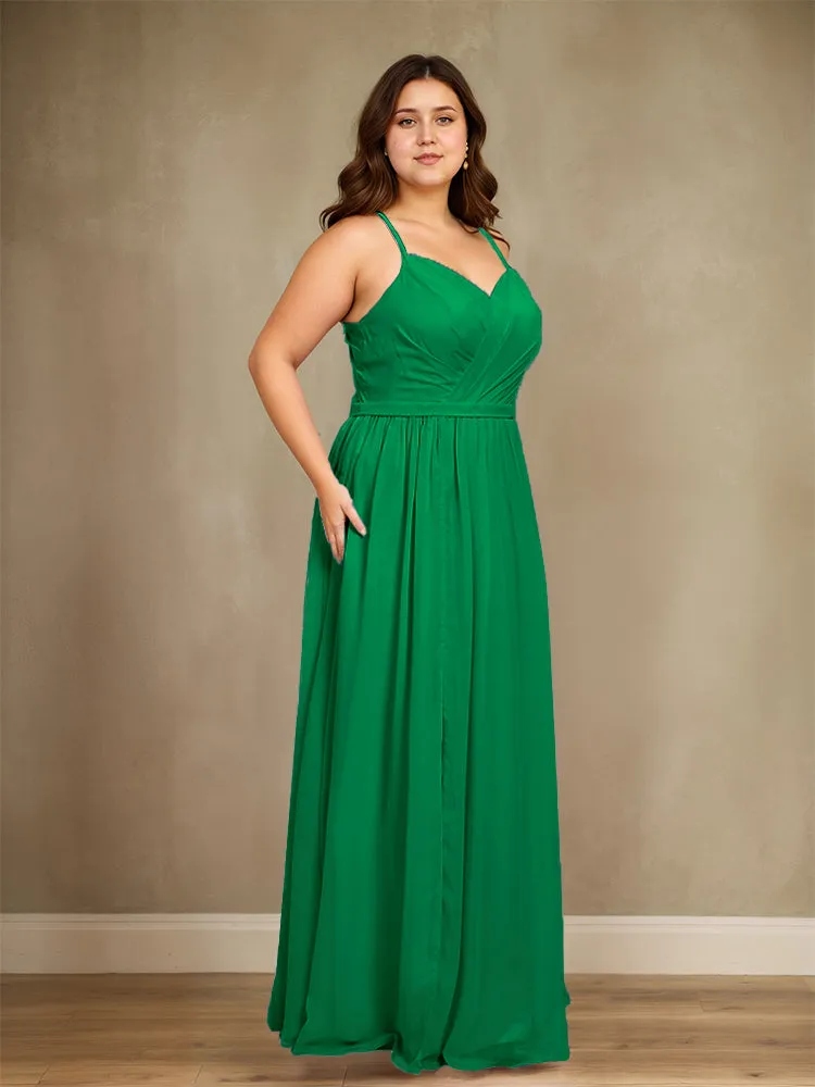 Sweetheart A Line Spaghetti Straps Plus Size Bridesmaid Dresses with Slit