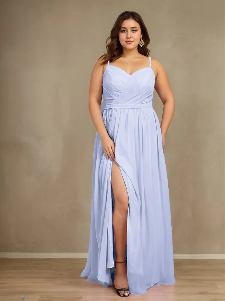 Sweetheart A Line Spaghetti Straps Plus Size Bridesmaid Dresses with Slit